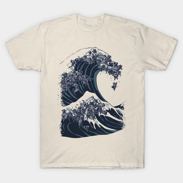 The Great Wave of Black Pug T-Shirt by huebucket